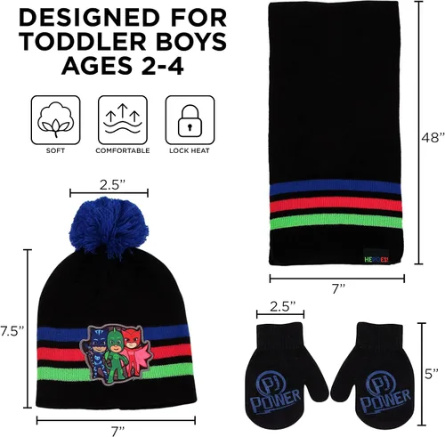 Vista 6 de PJ Masks Conjunto de sombrero, bufanda y mitones de invierno para niños de 2 a 4 años o sombrero, bufandas y guantes para niños de 4 a 7 años