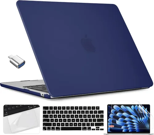 Vista 24 de TWOLSKOO Compatible con funda para MacBook Air M4 de 15 pulgadas versión 2025-2023 M4 A3241 M3 A3114 M2 A2941, carcasa rígida de plástico y Cristal