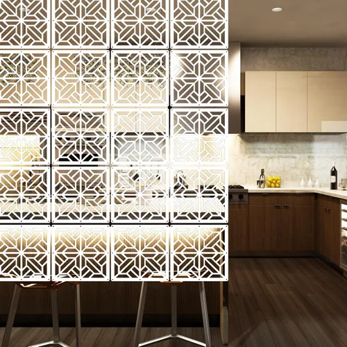 Vista 6 de Lchen Panel divisor de habitación colgante, divisor de pared colgante blanco, 10 piezas de madera y plástico, decoración de oficina en el hogar