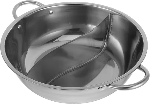 Vista 3 de Hemoton Olla caliente de acero inoxidable con divisor Olla de doble cara para estufa de inducción Estufa de gas para cocinar dos caldos