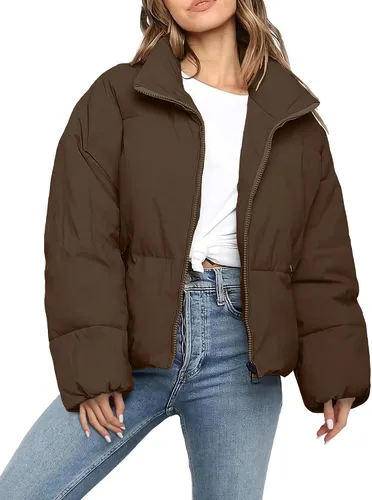 Vista 10 de Polu Women's Puffer Jackets Oversized Long Sleeve Winter Zipper Coat Warm Quilted Jackets with Pockets