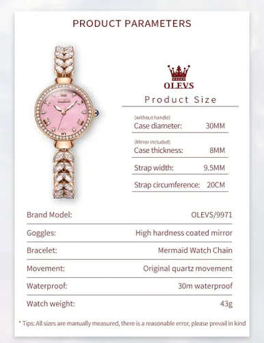 Vista 6 de OLEVS Set de Reloj para Mujer con Diamantes Brillantes, Juego de Relojes Elegantes de Oro Rosa, Pulseras y Collares de Lujo para Dama