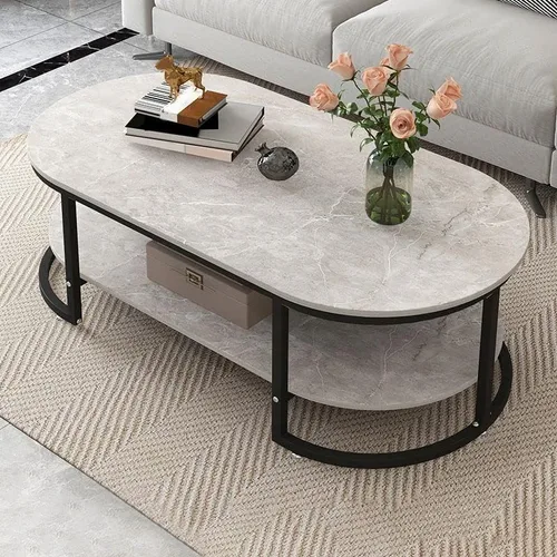 Vista 10 de Mesa auxiliar, moderna y ovalada, mesa de centro minimalista de madera para sala de estar, almacenamiento gris oscuro incluido, 39.5 pulgadas
