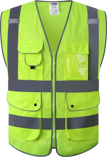 Vista 40 de JKSafety Chaleco de seguridad frontal con cremallera de alta visibilidad Clase 2 de 9 bolsillos con tiras reflectantes, cumple con las normas