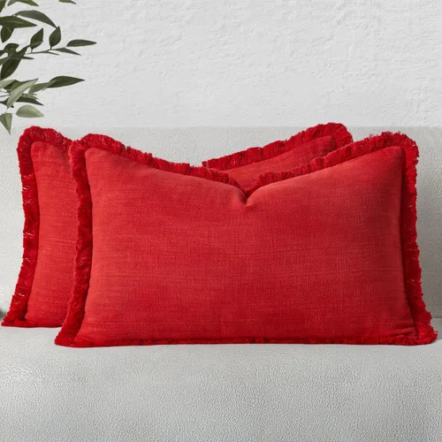 Vista 61 de MIULEE Juego de 2 fundas de almohada decorativas de lino neutro con flecos, fundas de cojín de estilo bohemio con borlas para sofá, cama, sala