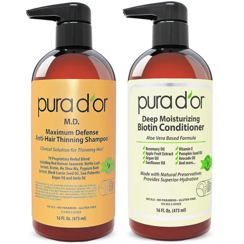 Vista 2 de PURA D'OR Champú y acondicionador de biotina antiadelgazante y terapia del cuero cabelludo revitalizador de suero revitalizador (4 onzas) con aceite