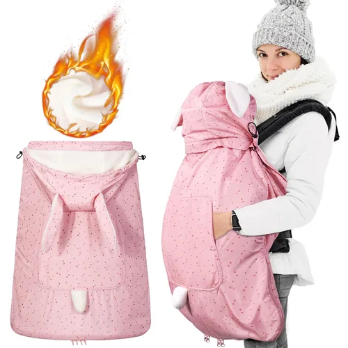 Vista 10 de Orzbow Funda para portabebés de invierno con capucha desmontable, impermeable y resistente al viento, con bolsillos grandes, ajuste universal