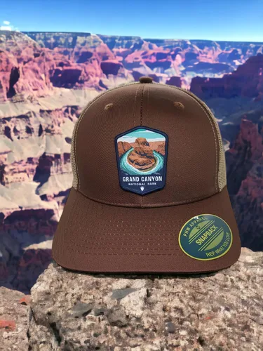 Vista 4 de Gorra de béisbol del Gran Cañón de camionero de malla con parche tejido de Parque Nacional