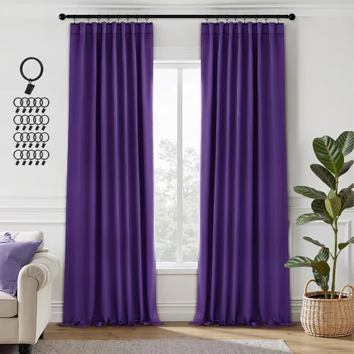 Vista 18 de ANRODUO Juego de 2 cortinas con bloqueo de luz del 99%, cortinas de 84 pulgadas de largo, cortinas negras para dormitorio, cortinas con aislamiento