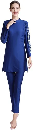 Vista 3 de IMEKIS Mujeres musulmanas burkini trajes de baño modesto traje de baño islámico de manga larga cubierta completa Hijab Swim Top pantalones lisos