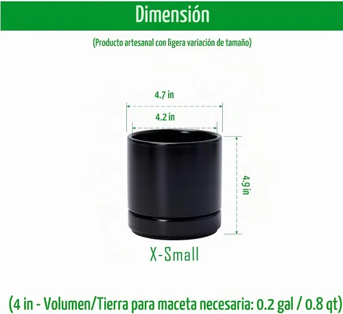 Vista 3 de D'vine Dev Paquete de 4 macetas de cerámica con platillos, color negro, 4.7