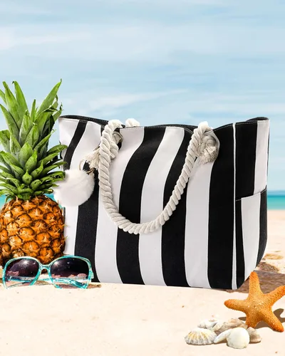 Vista 2 de Genovega Bolsa de lona grande para mujer, con bolsillos con cremallera, para natación, piscina, gimnasio, senderismo, picnic, viajes