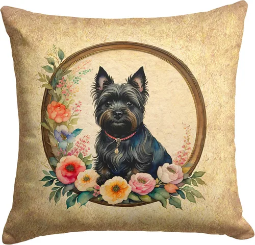 Vista 117 de Caroline's Treasures DAC2072PW1414 Affenpinscher and Flowers - Almohada decorativa de tela, lavable a máquina, para interiores y exteriores