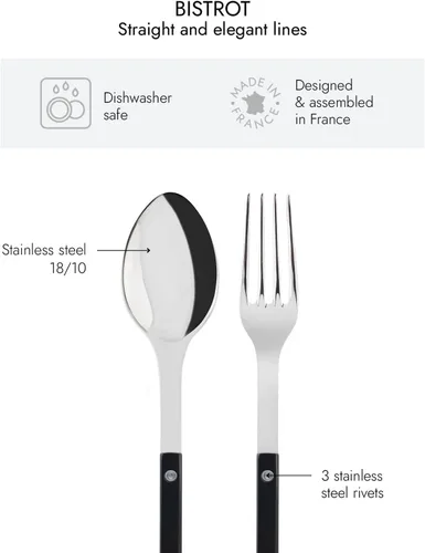 Vista 3 de SABRE PARIS - Juego de 2 piezas para servir - Colección Bistrot - Tenedor grande y cuchara grande - Acero inoxidable y nailon - Apto para Negro