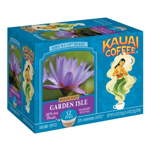 Vista 50 de Kauai Coffee Cápsulas K-Cup para cafeteras Keurig, café arábica, 10% hawaiano, tostado medio, aroma brillante con notas florales, descafeinado, 1