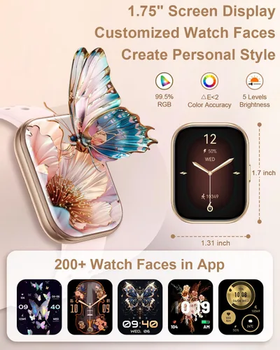 Vista 4 de Reloj inteligente para mujer con 4 bandas (Android/iPhone) Reloj inteligente con llamadas Bluetooth de 1.75 pulgadas, rastreadores de actividad HD