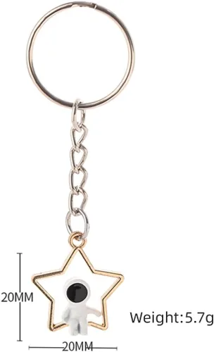 Vista 2 de Llavero de diseño creativo de astronauta de estrella lunar para mujeres y hombres, regalo lindo llavero para llaves de coche
