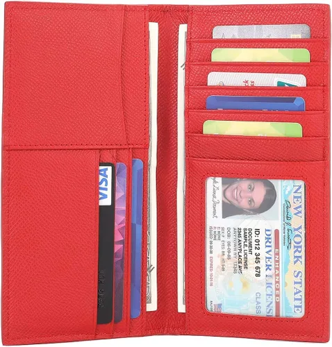 Vista 3 de Cartera larga delgada de cuero para tarjetas de identificacióncrédito con bloqueo RFID M