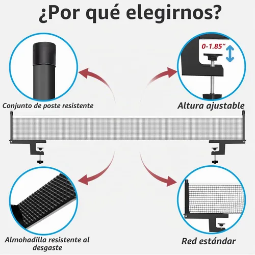 Vista 5 de Juego de postes de ping pong, red de ping pong con abrazadera, práctica de entrenamiento profesional, soporte de agarre portátil, accesorios