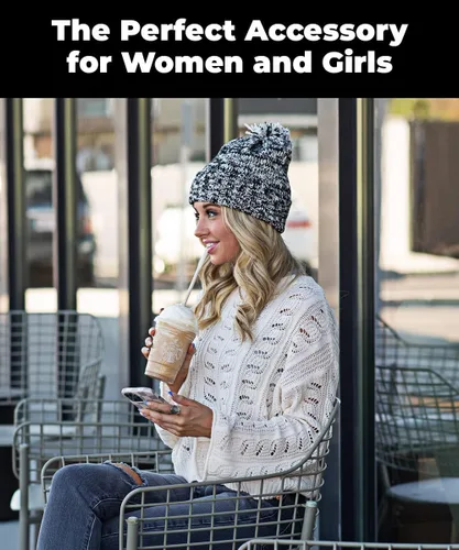 Vista 3 de Revony Acogedor gorro navideño con pompón, holgado y de gran tamaño para mujer, cálido y suave