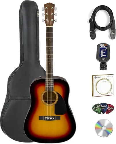 Vista 11 de Fender CD-60 Dreadnought - Guitarra acústica - Paquete negro con estuche duro, correa, afinador, cuerdas, púas, libro de instrucciones, lecciones