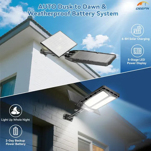 Vista 5 de Deepn Luces solares para exteriores, 8000 W, luces solares para exteriores, impermeables, para el anochecer hasta el amanecer, luz de inundación LED