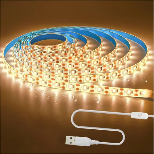 Vista 10 de Tira de luces LED USB de 5 V, color blanco, 6000 K, 9.84 pies, SMD 2835 IP65, impermeable, 180 LED, tira de luz Plug and Play con interruptor