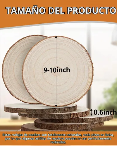 Vista 3 de Juego de (10) rebanadas de madera de 9 a 10 pulgadas, centros de mesa de madera para mesas, rebanadas de madera para centros de mesa, rondas