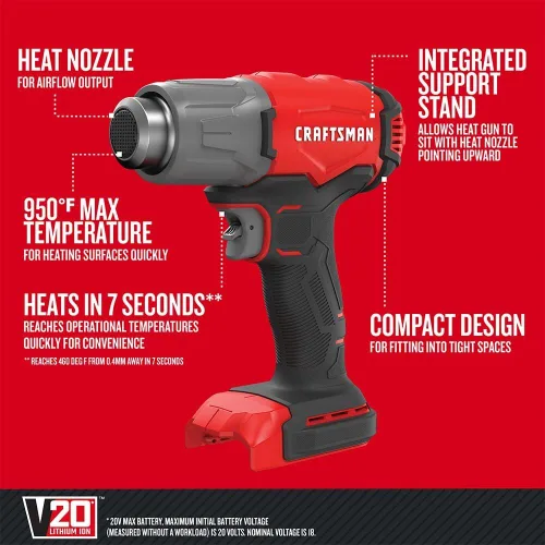 Vista 3 de Pistola de calor inalámbrica CRAFTSMAN V20, hasta 950 grados, pistola de calor portátil, solo herramienta (CMCE530B)