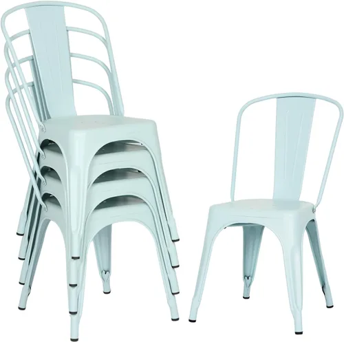 Vista 8 de Juego de 4 sillas de comedor, de metal, para interiores y exteriores, sillas de patio, de cocina, de 18 pulgadas de altura, silla de restaurante