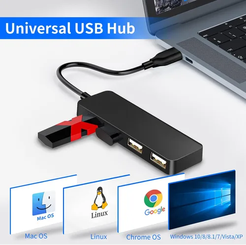 Vista 6 de Hub USB 4 Puertos USB 2.0 Divisor Hub Expansor para Laptop Computadora Flash Drive Consola Impresora Cámara Teclado Ratón Más Extendor de 1 a 4