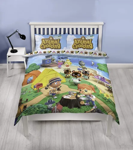Vista 3 de Animal Crossing Funda de edredón doble oficial Diseño reversible de playa de dos caras Ropa de cama divertida de polialgodón con funda