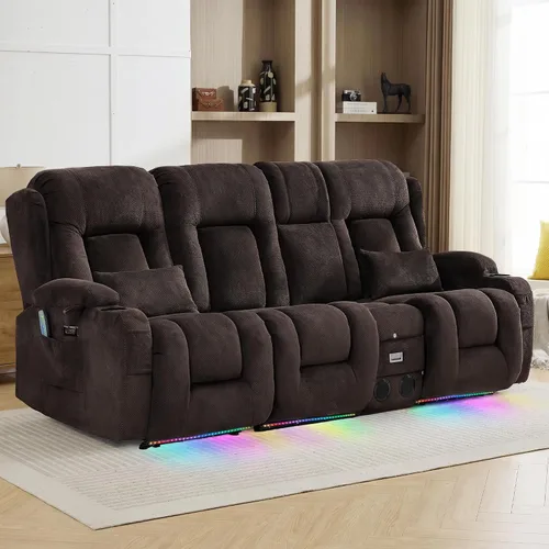 Vista 26 de TUNYI Wall Hugger - Sofá reclinable con consola, sofá biplaza reclinable eléctrico para autocaravana con masaje y Beige