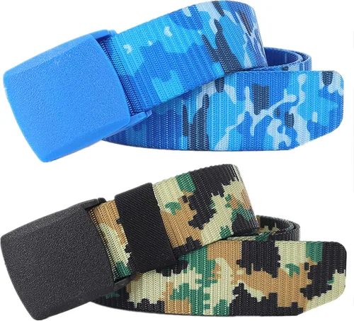 Vista 14 de Cinturones para hombre, cinturón táctico militar de nailon camuflaje con hebilla de plástico ajustable, paquete de 2