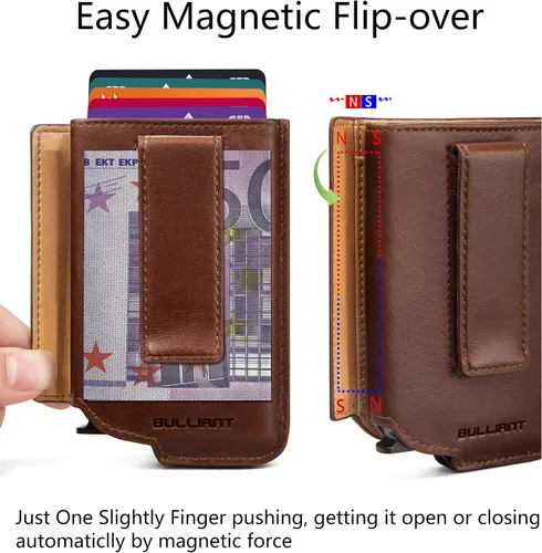 Vista 4 de Bigant Cartera delgada para hombre, cartera de aluminio con clip para dinero, 8 tarjetas, bloqueo RFID