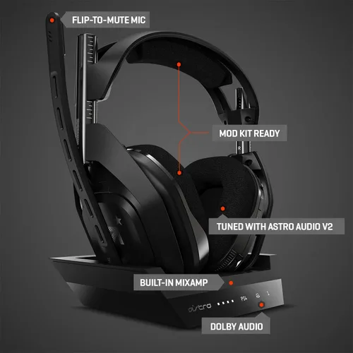 Vista 6 de ASTRO Gaming A50 Wireless Headset Base Station Gen 4 - Compatible With PS5 PS4 PC Mac - BlackSilver