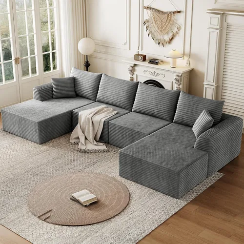Vista 11 de Sofá seccional deshuesado de 130 pulgadas, moderno sofá modular con soporte, sala de estar, apartamentos, dormitorio, no requiere montaje, sofá