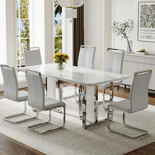 Vista 30 de Juego de mesa de comedor Marle blanca de 63 pulgadas para 4