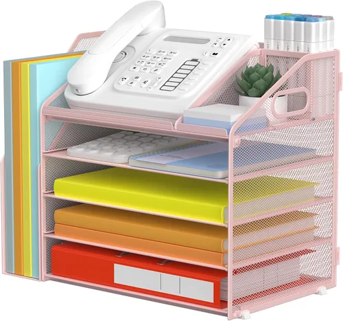 Vista 9 de DocNest - Organizador de archivos de 4 niveles con bandeja para cartas, organizador de escritorio de malla con asa, organizadores de escritorio