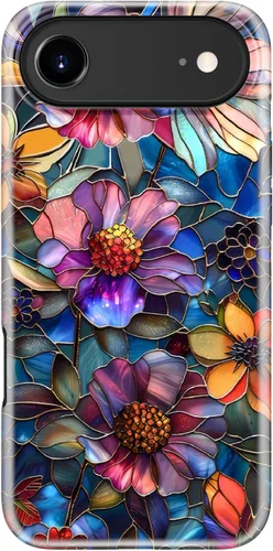 Vista 97 de Funda para iPhone 12 Mini, compatible con carga inalámbrica, protección de doble capa con elegante diseño de flores silvestres, silicona suave +