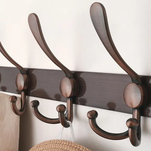 Vista 4 de Dseap - Perchero para pared, 5 ganchos triples, resistente, acero inoxidable, riel de gancho de metal para abrigos, sombreros, toallas, bolsos Cobre