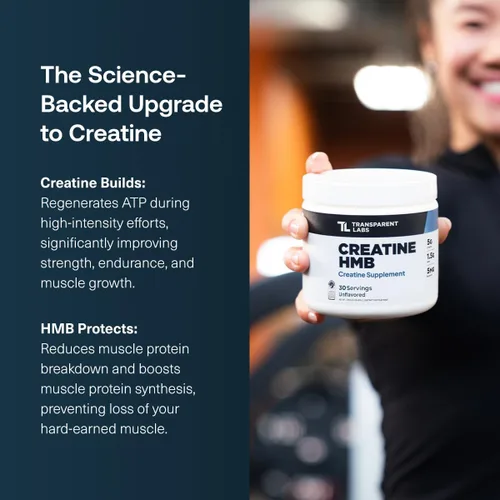 Vista 2 de Transparent Labs Creatine HMB - Monohidrato de creatina en polvo con HMB para crecimiento muscular, mayor fuerza, mayor producción de energía