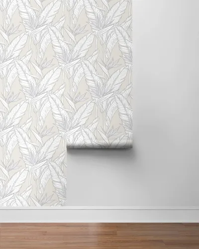 Vista 6 de NextWall Stacy Garcia Home Birds of Paradise - Papel tapiz autoadhesivo (gris perla y plateado metálico)