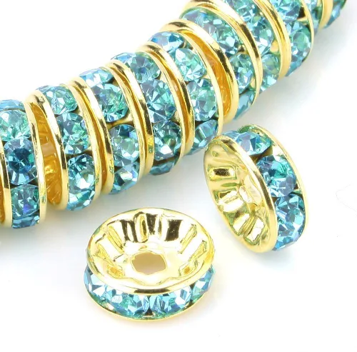 Vista 20 de RUBYCA 100 unidades de cuentas espaciadoras redondas estilo Rondelle en tono dorado de 10 mm, cristal checo AB blanco