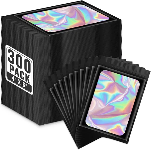 Vista 26 de ANZNKU 300 bolsas holográficas de Mylar resellables, bolsas resellables de 4x6 pulgadas para pequeñas empresas, bolsa de kit para resaca a prueba