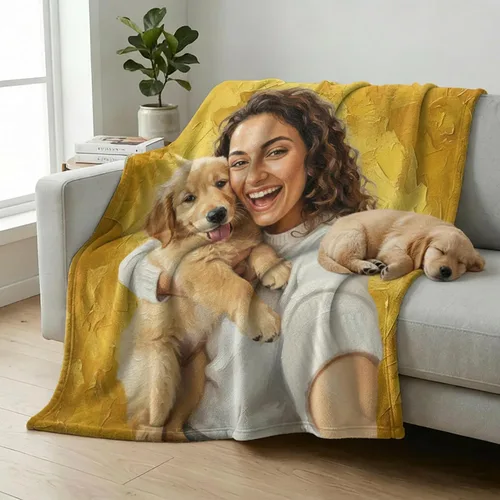 Vista 3 de callie Personalized Blanket with Oil Painting Photo - Customized Pet Lover Gifts - Dog Cat Memorial Gifts - Soft Cozy Warm Flannel/Sherpa Throw