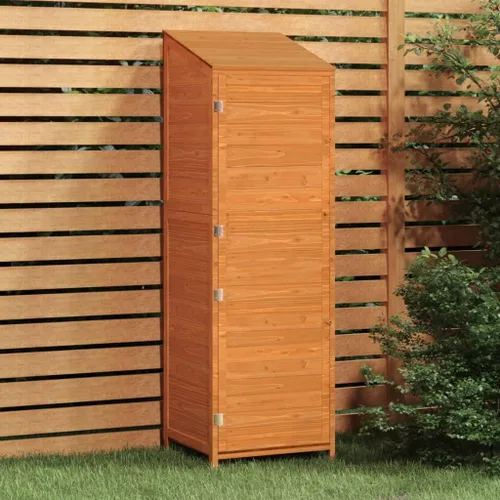 Vista 15 de Cobertizo de almacenamiento de madera para jardín, gabinete de almacenamiento de abeto de madera maciza, cobertizo de herramientas de madera
