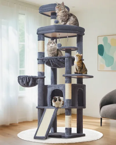 Vista 11 de Taoqimiao Árbol para gatos de 72 pulgadas para gatos grandes, torre alta de varios niveles, condominio ampliado para gatos con tabla de rascar