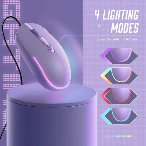 Vista 2 de Seenda Ratón con cable, mouse LED RGB retroiluminado con cable USB de 4.9 ft, 1600 DPI silencioso ergonómico portátil para computadora portátil