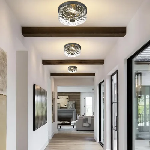 Vista 6 de Lámpara de techo empotrada con pantalla de vidrio ondulado de agua, moderna iluminación de techo de 2 luces para cocina, sala de estar, porche